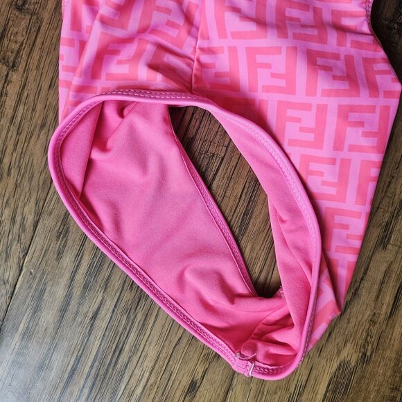 Fendi Women's Size S Pink One Piece Swimsuit Cut Out Side FF LOGO One Shoulder - Picture 6 of 6